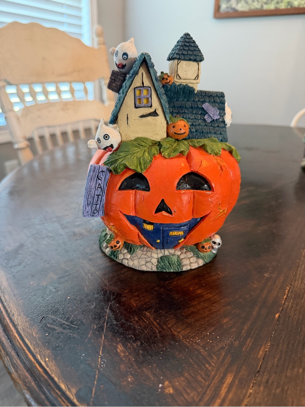 Halloween Pumpkin Cottage Figurine - Orange Decorative Accent